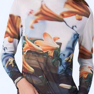 Floral Long Sleeve Top in Orange and Blue